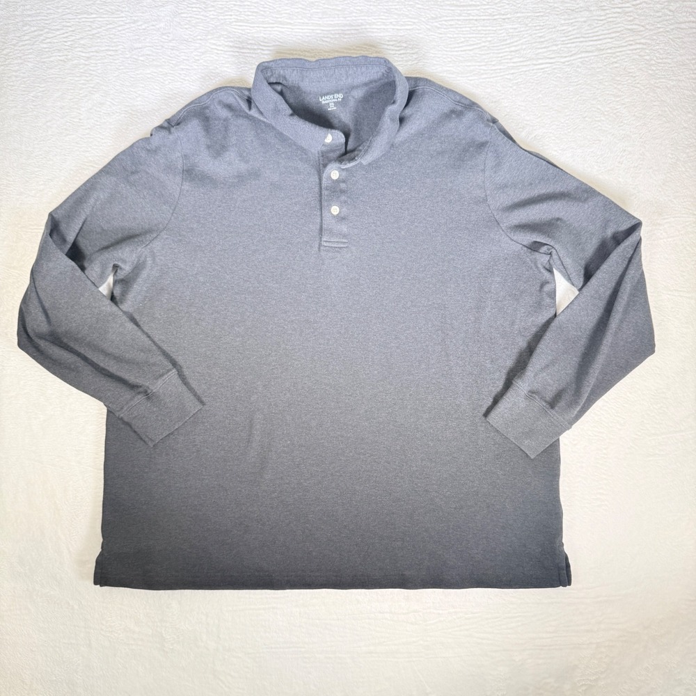 Lands End Mens Traditional Fit Long Sleeve Polo Shirt Gray‎ XXL (50-52)  Cotton
